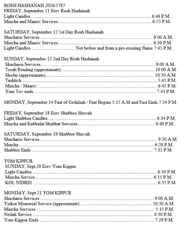 Rosh Hashanah Schedule